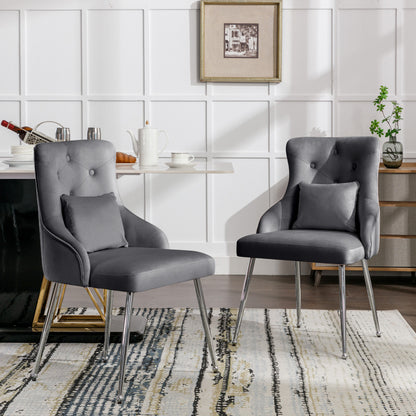 Eetkamerstoelen – Stoelen Set – Zitmeubelen – Armstoel – Moderne Stoelen – Grijze Fluwelen Bekleding – Met Lendenkussens & Stevig Metalen Frame