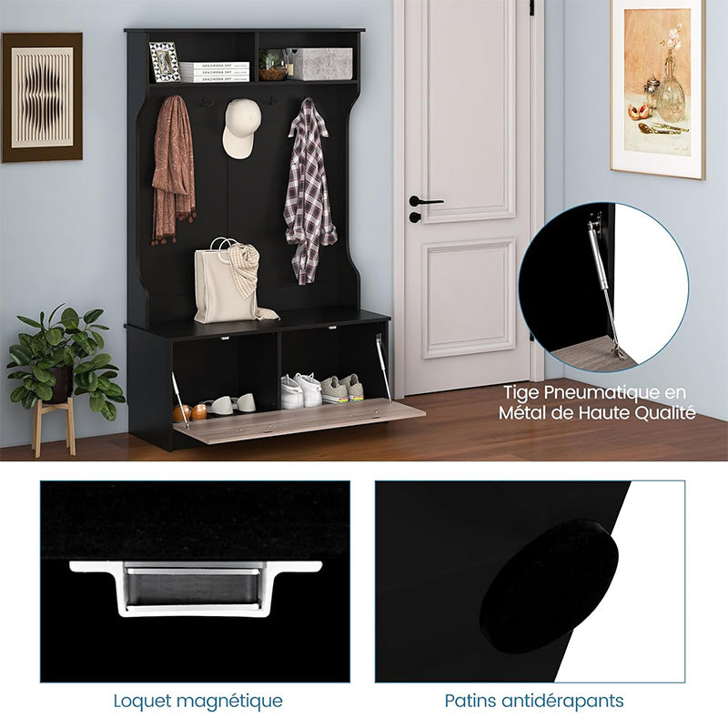 Kapstok – Garderoberek – Staande Kapstok – Garderoberek Met Bank – Opbergbank – 5 Dubbele Haken – Modern Design – 100x40x160 cm