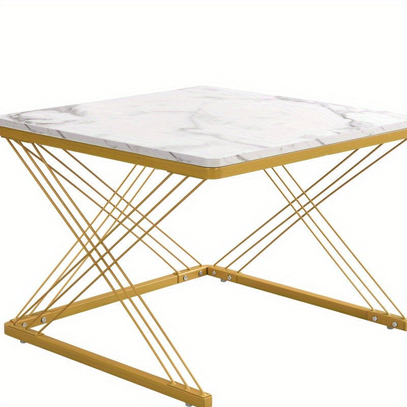 Salontafelset – Koffietafel – Bijzettafel – Woonkamertafel – Tafeltje – Glanzend Marmerlook – 2 Stuks Vierkant 60x60x45 & 45x45x40 cm – Verstelbare Poten, Max 30 kg Belastbaar
