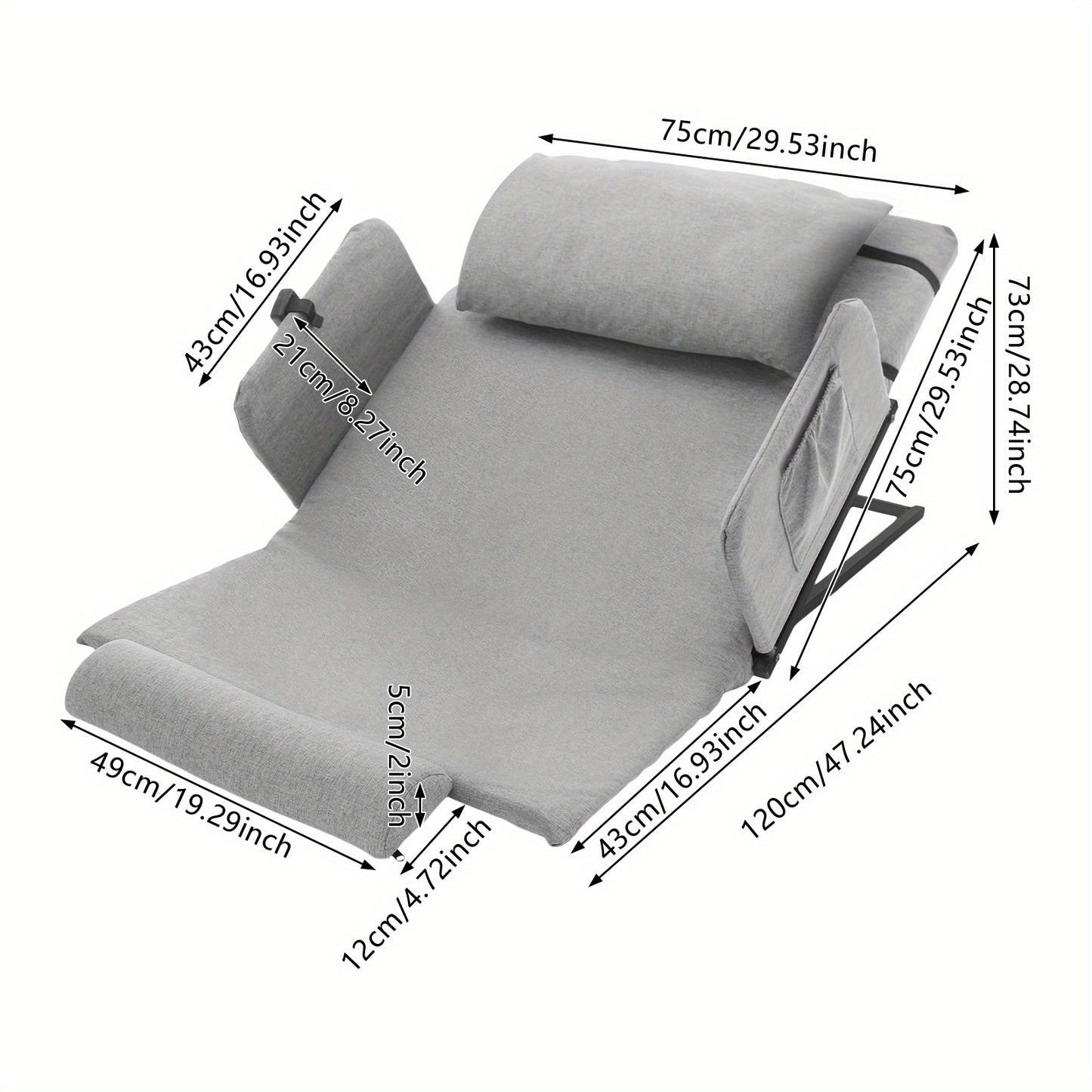 Verstelbare Bedrugleuning – Bedsteun – Rugsteun – Stoelrugleuning – Armsteunen – Comfortabel Linnen Kussen – Hoogwaardig Koolstofstaal Frame