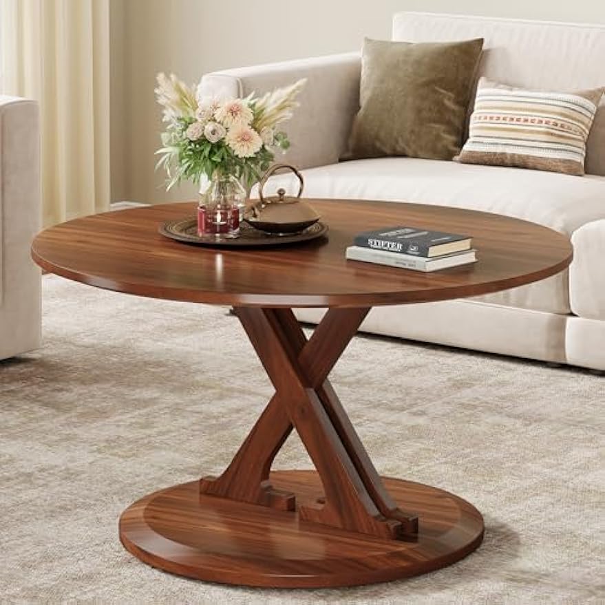 Ronde Salontafel – Koffietafel – Bijzettafel – Lounge Tafel – Accenttafel – Vintage Bruin – Mid-Century Modern Design – 80 cm Diameter