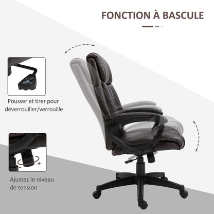 Ergonomische Bureaustoel – Bureaustoel Met Wielen – Draaistoel – Kantoorstoel – Werkstoel – Verstelbare Zithoogte – Kunstleren Bekleding Chocola