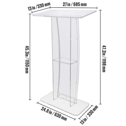 Transparant Acryl Spreekgestoelte – Podium – Presentatiepulpit – Lectern – Presentatiemeubel – 120 cm Hoogte – Ruim Blad Met Opbergbodem