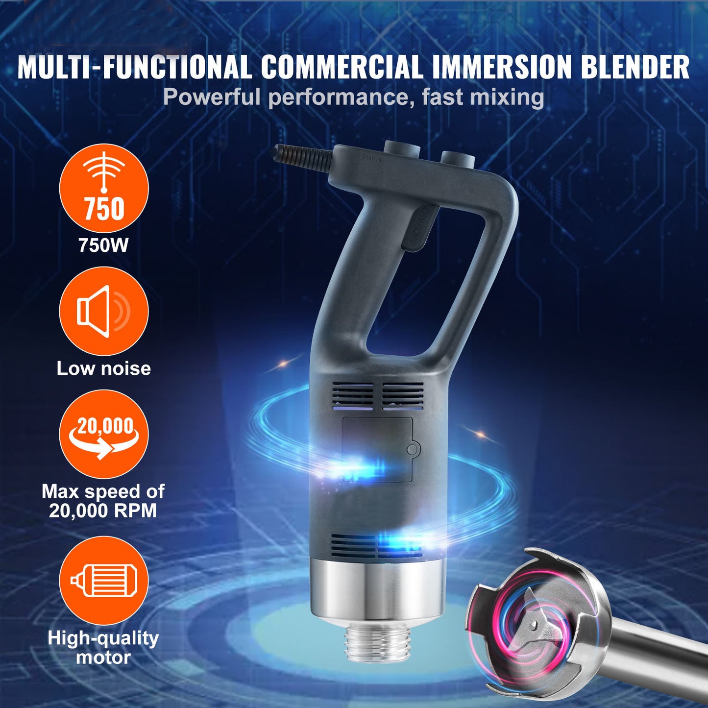 Staafmixer – Handmixer – Blender – Keukenmixer – Staafmixer RVS – 750W Vermogen – Variabele Snelheid