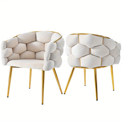 Velvet Stoelen – Eetkamerstoelen – Loungestoelen – Make-up Stoelen – Woonkamerstoelen – Beige – Memory Foam Zitting – Gouden Metalen Poot