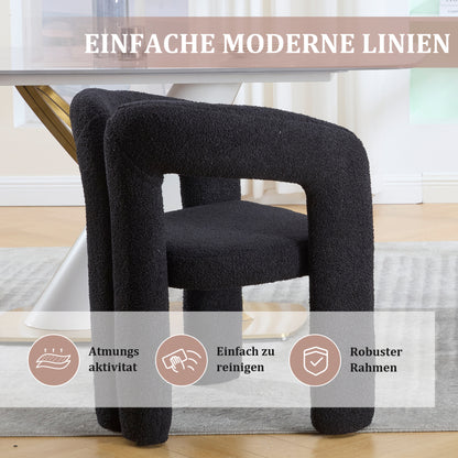 Stoel – Eetkamerstoel – Bureaustoel – Fauteuil – Leesstoel – Teddyflor Bekleding – Ergonomische Rugsteun – Zithoogte 42 cm – Stevig Houten Frame – Zwart