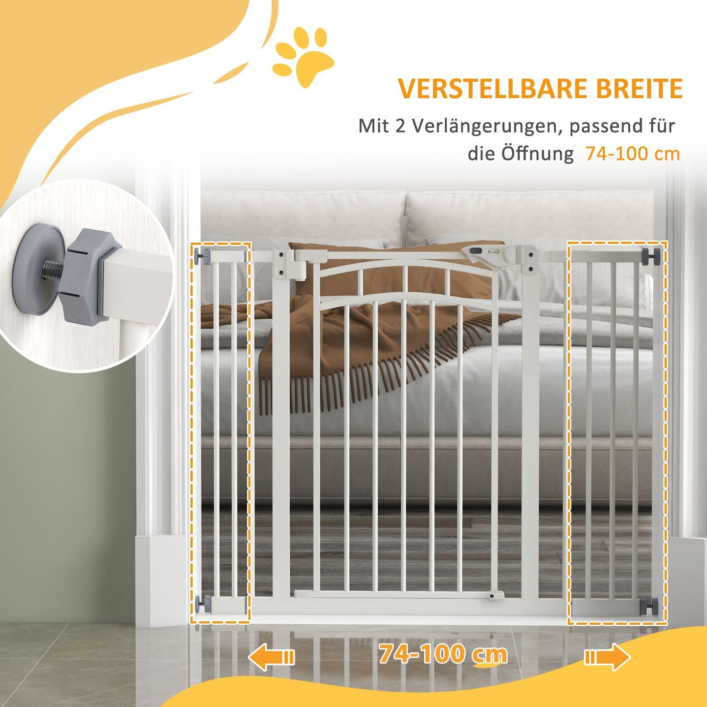 Veiligheidshek Hondenhek Traphekje Huisdierhek Kinderhek Hek voor Honden – Wit – Automatisch Sluitend – Eenvoudige Montage Uitbreidbaar