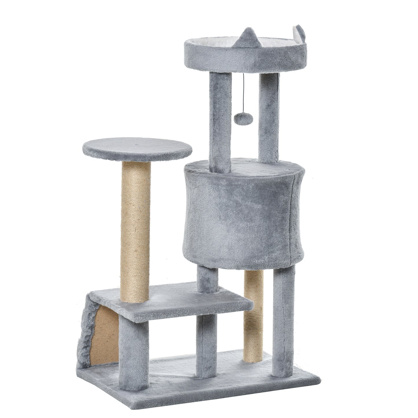 Krabpaal – Krabboom – Kattenmeubel – Klimpaal – Kattenpaal – Lichtgrijs – 100 cm Hoog – Jute Bekleed & Kattenhol Met Ladder