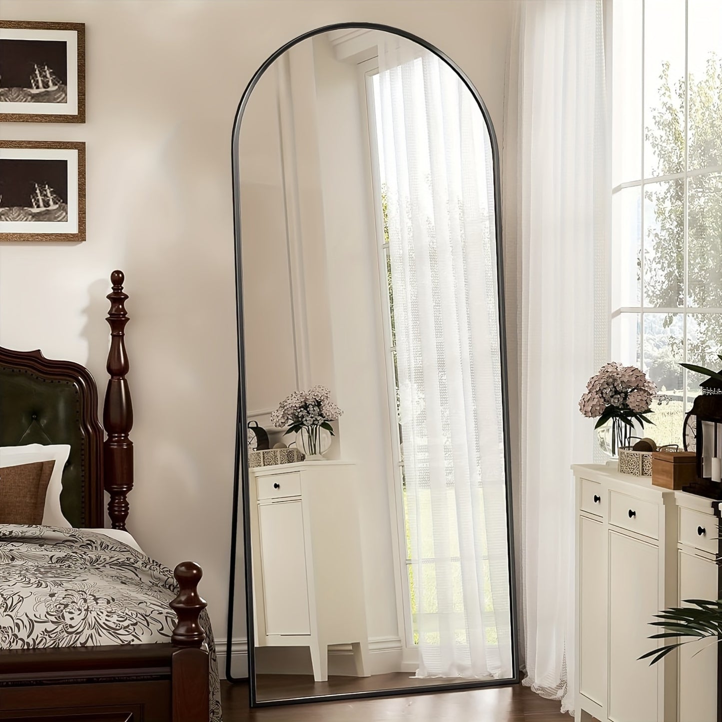 Vloerspiegel – Volledige Lengte Spiegel – Staande Spiegel – Grote Spiegel – Boogspiegel – Aluminium Frame – Schokbestendig Glas – 180x66 cm – Vrijstaand Design