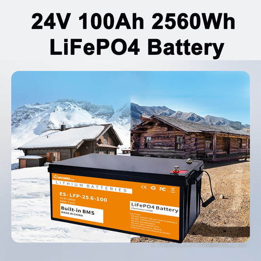 24V 100Ah LiFePO4 Accu – Lithium Batterij – Thuisbatterij – Zonne-energie Accu – Camper Accu – Snelladen – Hoge Capaciteit 25,6V