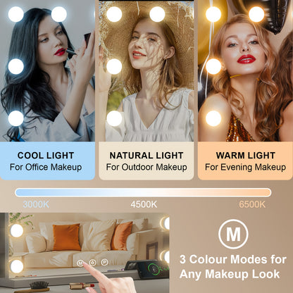 Make-up spiegel – Beautyspiegel – Vergrootspiegel – Verlichte spiegel – Scheerspiegel – 59x52 cm – 17 dimbare LED’s – 3 lichtstanden – USB-aangedreven – Dual mount design