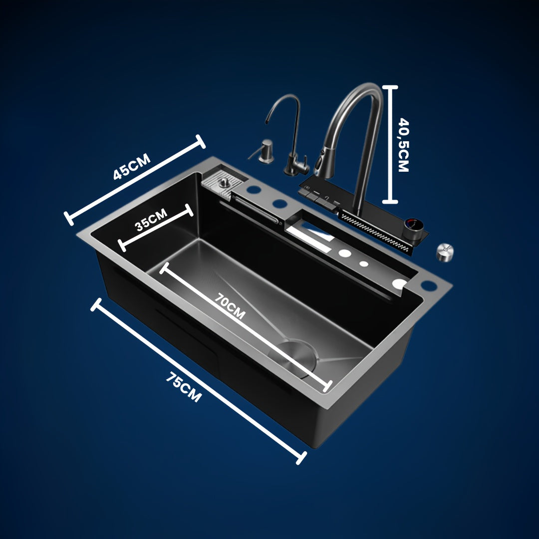 Keukenspoelbak – Spoelbak RVS – Onderbouwspoelbak – Keukensink – Spoeltafel – Gun Grey RVS – Digitale Display – Nano Coating & Rechthoekig Design
