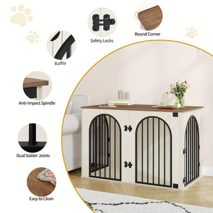 Dog Crate Furniture, 108 Cm Dog Crate For Home, 3 Doors, Arched Door, Modern Indoor Dog Crate For Dogs, Side Table, Heavy-Duty Dog Crate, 108 X 64 X 76 Cm