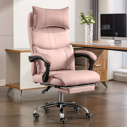 Ergonomische Lounge Stoel – Gaming Stoel – Bureaustoel – Kaptafelstoel – Draaistoel – Verstelbare Lendensteun – Metalen Frame – PU-Leder – Hoogteverstelbaar – Roze