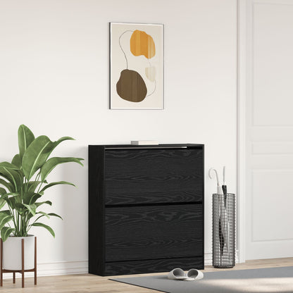 Schoenenkast – Schoenenrek – Schoenenopberger – Schoenenkastje – Schoenendisplay – Zwart Eikenhout – Flip-Drawer Systeem – Compact 80x21x87,5 cm – Ruimtebesparend Design