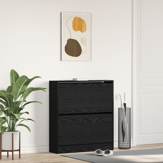 Schoenenkast – Schoenenrek – Schoenenopberger – Schoenenkastje – Schoenendisplay – Zwart Eikenhout – Flip-Drawer Systeem – Compact 80x21x87,5 cm – Ruimtebesparend Design