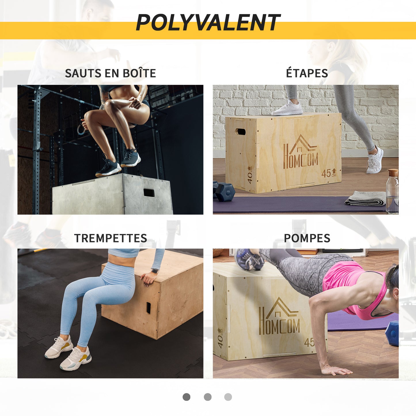 HOMCOM 3 in 1 Plyometric Box Jump Box Muscle Training Fitness & Crossfit Plyobox for Box Training 40/45/60 Cm Wooden - for Fitness Enthusiasts, Crossfit Trainers