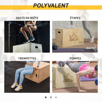 HOMCOM 3 in 1 Plyometric Box Jump Box Muscle Training Fitness & Crossfit Plyobox for Box Training 40/45/60 Cm Wooden - for Fitness Enthusiasts, Crossfit Trainers