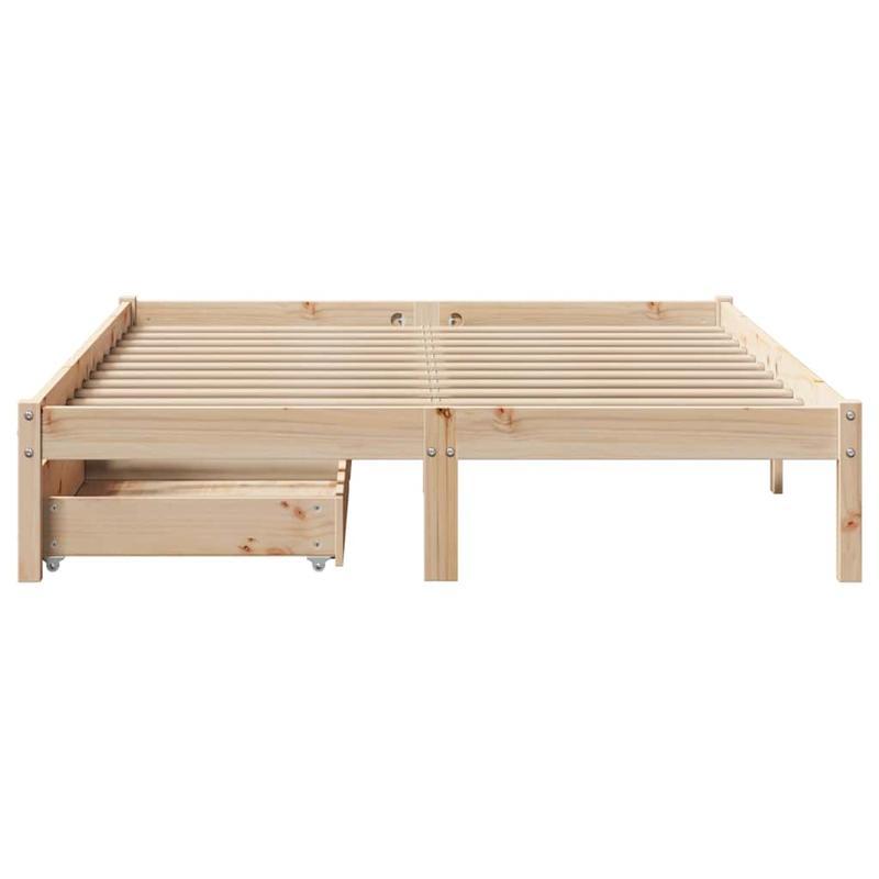 Contemporary Pine Wood Bed Frame 120x200cm - Solid Wood, Removable Headboard & Footboard, Under-Bed Storage Drawers, Easy Assembly, No Mattress Included, Bedroom Furniture, Minimalist Decor, Elegant Design, Durable Constructi
