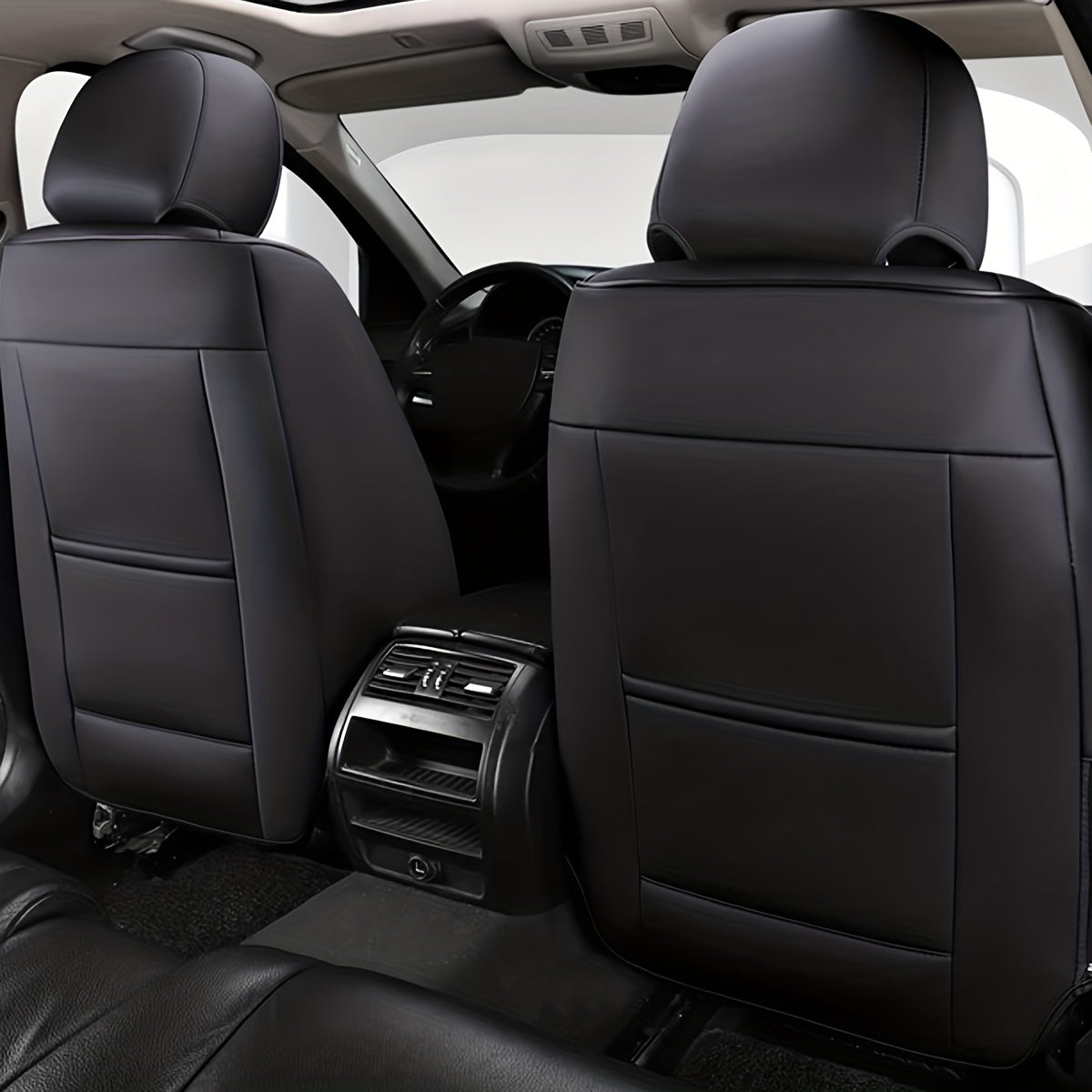 Leather Car Seat Covers Full Set Universal, Fit for Peugeot 208, 2008, 308, 3008, 508, 5008, 206, 307, Adjustable Front Seats And Back, Automotive 5 Seat Covers All Season, Car Seat Protectors Airbag Compatible, Vehicle Inter