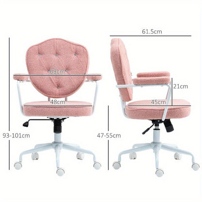Bureaustoel – Kantoorstoel – Draaistoel – Gamestoel – Bureaukruk – Ergonomisch Ontwerp – Verstelbare Hoogte – Teddy Fleece Bekleding – Handmatige Kantelfunctie – Roze