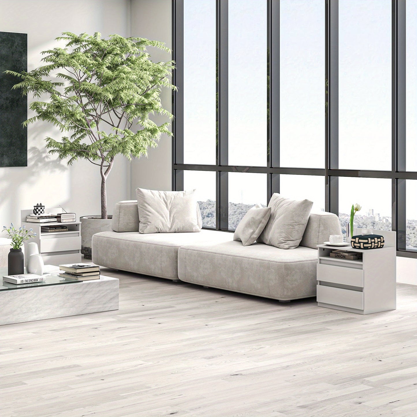 Nachtkastje – Bijzettafeltje – Slaapkamerkastje – Opbergkastje – Witte MDF Nachtkastjes Set – 2 Lades Met Soft-Close – Compact 70 Cm Hoog