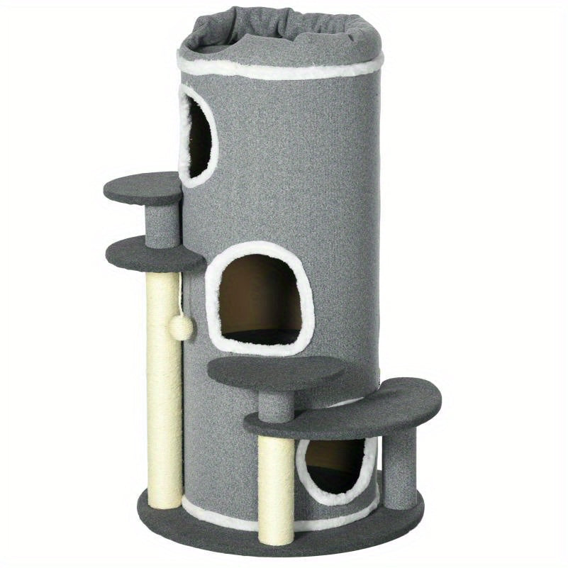 Krabton – Krabpaal – Kattenmeubel – Kattenhuis – Kattenboom – Pluche Bedje – Speelballetjes – Meerdere Niveaus – Duurzaam Fiberboard – Interactief Klim- en Krabparadijs
