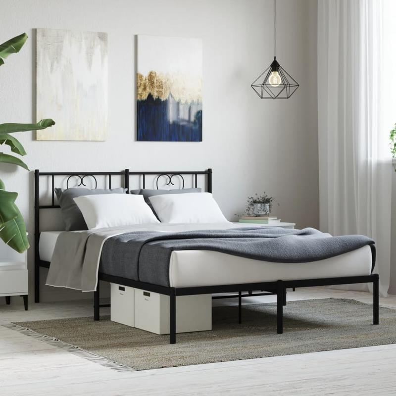 Bedframe – Metalen Bed – Tweepersoonsbed – Slaapbank – Bedombouw – 160x200 cm – Inclusief 2 Matrassen & 2 Hoofdborden – Zwart Metaal Met Gouden Accenten – Voorgemonteerd & Ruimtebesparend