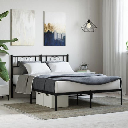 Bedframe – Metalen Bed – Tweepersoonsbed – Slaapbank – Bedombouw – 160x200 cm – Inclusief 2 Matrassen & 2 Hoofdborden – Zwart Metaal Met Gouden Accenten – Voorgemonteerd & Ruimtebesparend