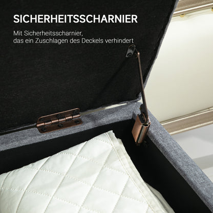 Bench, Upholstered Bench with Storage, Linen-Like Polyester, Rubberwood, 100 X 40 X 44 Cm, Light Grey