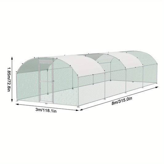 Buitenverblijf Kip – Kippenren – Pluimveeverblijf – Kippenhok – Dierenhok – 3x8 Meter – Gegalvaniseerd Stalen Frame – PE Koepeldak Waterbestendig