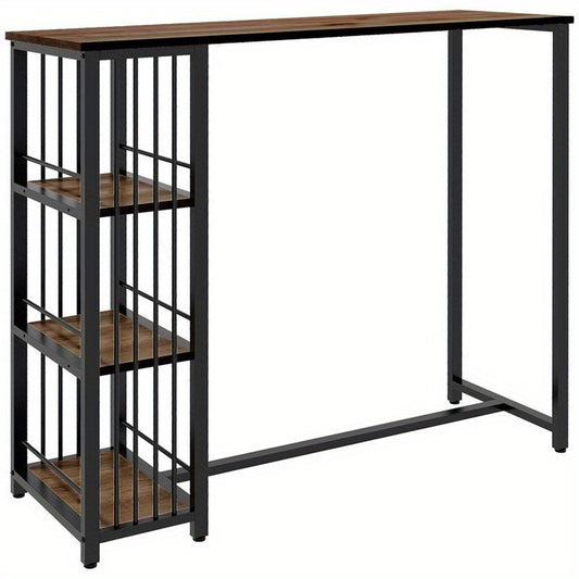 Bar table, high table, kitchen counter, industrial design, 3 shelves, 120 x 40 x 105 cm; black + brown, Kitchen Bar Table, Bar Table with Storage, Bar Table for Kitchen, Dining Table, Kitchen Table, Spacesaving Furniture, Hom