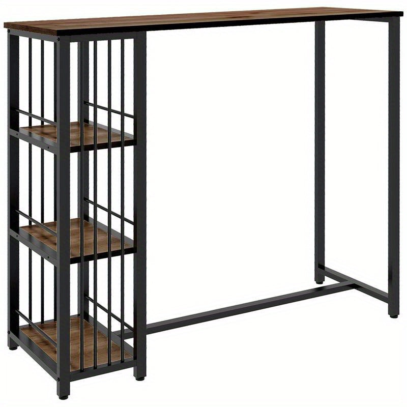 Bar table, high table, kitchen counter, industrial design, 3 shelves, 120 x 40 x 105 cm; black + brown, Kitchen Bar Table, Bar Table with Storage, Bar Table for Kitchen, Dining Table, Kitchen Table, Spacesaving Furniture, Hom