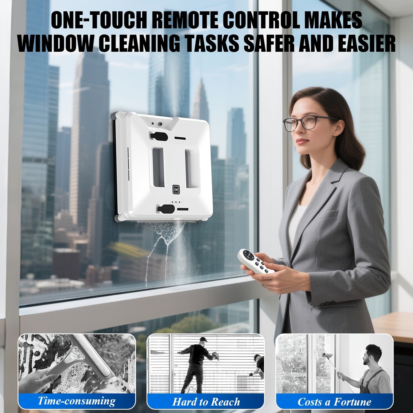 Raamwisser Robot – Raamreiniger – Ramenwasser – Glasreiniger – Automatische Ramenreiniger – Draadloze Afstandsbediening – Edge Sensing Technologie – Noodstroomvoorziening – Wit