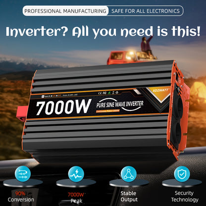 7000W Omvormer – Power Inverter – Stroomomzetter – Spanningsomzetter – Spanningsomvormer – Pure Sinusgolf – Overbelastingsbeveiliging – Aluminium Behuizing