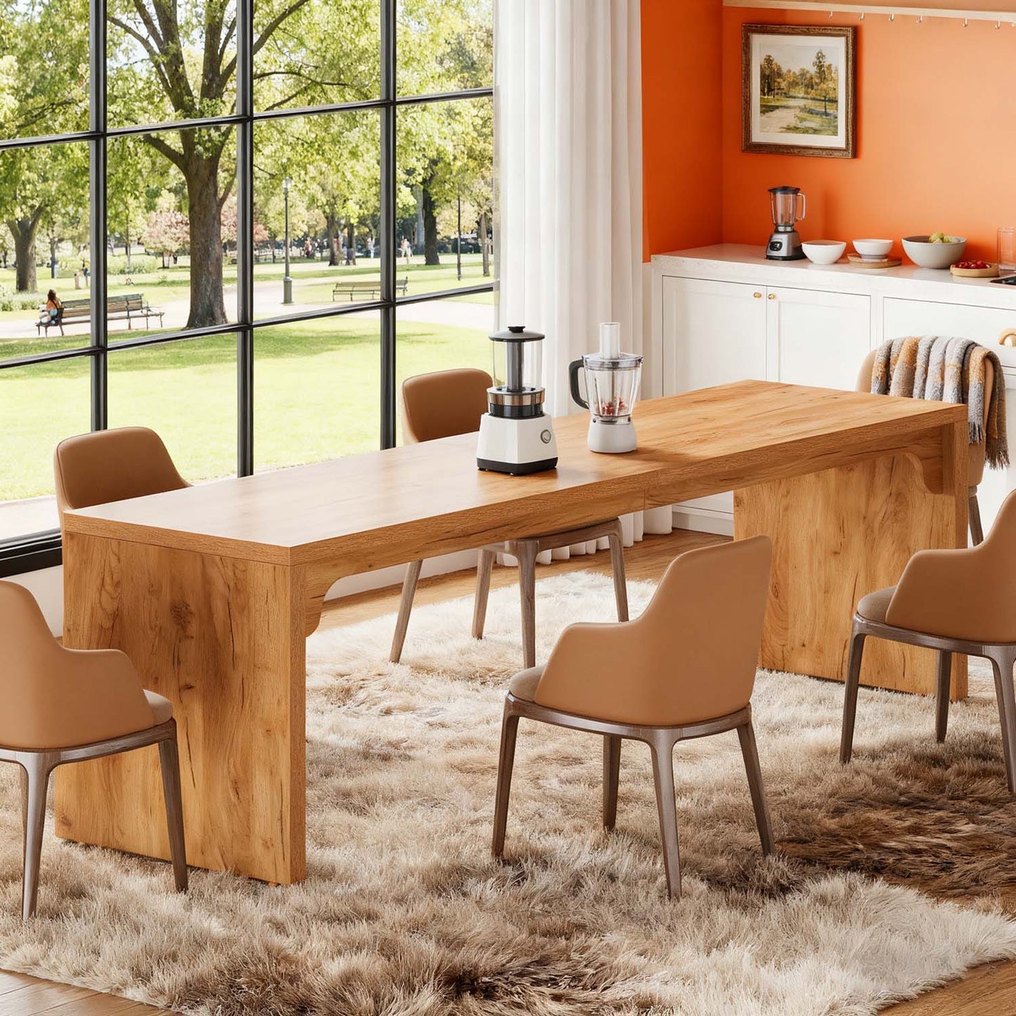 180x59x75cm Extra Long Dining Table | Multi Functional Farmhouse Brown Dinner Table for Home Dining, Conference Meal, Family Gathering, Daily Gift Idea and Home Essential - BYBLIGHT, Contemporary Style, Engineered Wood Top an