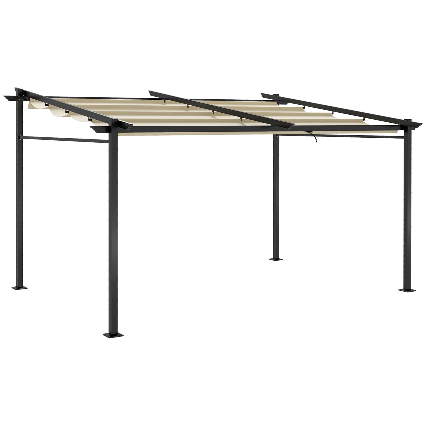 Pergola – Tuinpaviljoen – Terrasoverkapping – Prieel – Zonneluifel – Uitschuifbaar Dak – Metalen Frame Epoxy Coating – Polyester Doek 180 g/m² Beige 4x3 m