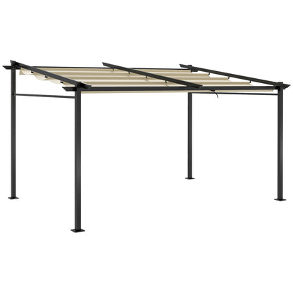 Pergola – Tuinpaviljoen – Terrasoverkapping – Prieel – Zonneluifel – Uitschuifbaar Dak – Metalen Frame Epoxy Coating – Polyester Doek 180 g/m² Beige 4x3 m