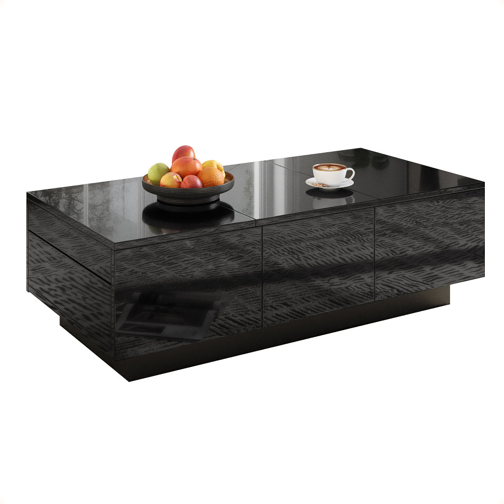 Modern High-Gloss Coffee Table with Sliding Storage & Drawers - Heavy-Duty Metal Frame, Easy-Assembly Rectangular Living Room Table Suitable for Modern & Small Spaces - Contemporary Storage Coffee Table
