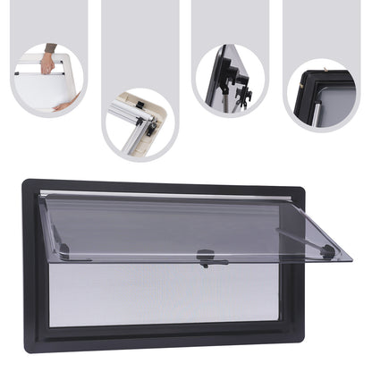 Ventilatieraam Camper – Camperraam – Caravanraam – Busraam – Buscamperraam – 900x500 mm – Insectenscherm & Vergrendeling – Stevig Aluminium Frame