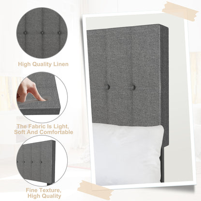 Bedframe – Gestoffeerd Bed – Ledikant – Slaapkamerbed – Lattenbodem – Donkergrijs – Linnen Hoofdbord – Stevig 140x200 cm – Draagkracht 300 kg