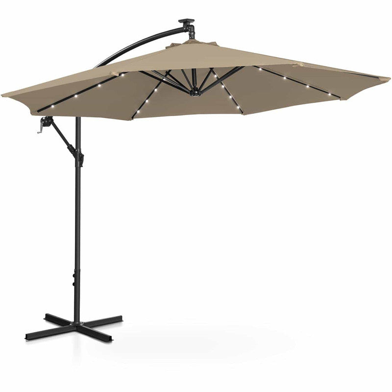 Tuinparasol – Zweefparasol – Stokparasol – Balkonparasol – Strandparasol – Rond – 300 cm – Inklapbaar met LED-verlichting