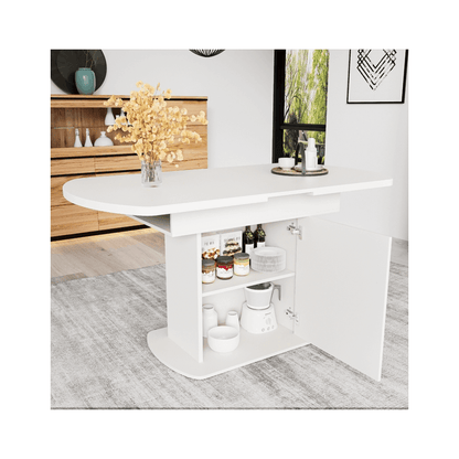 Retractable Oval Dining Table, L110/130*W70*H75Cm, Dining Table with Storage, Coffee-Living Table, Modern Minimalist Dining Table, Space-Saving Multifunctional Dining Table, White+Silvery Handle