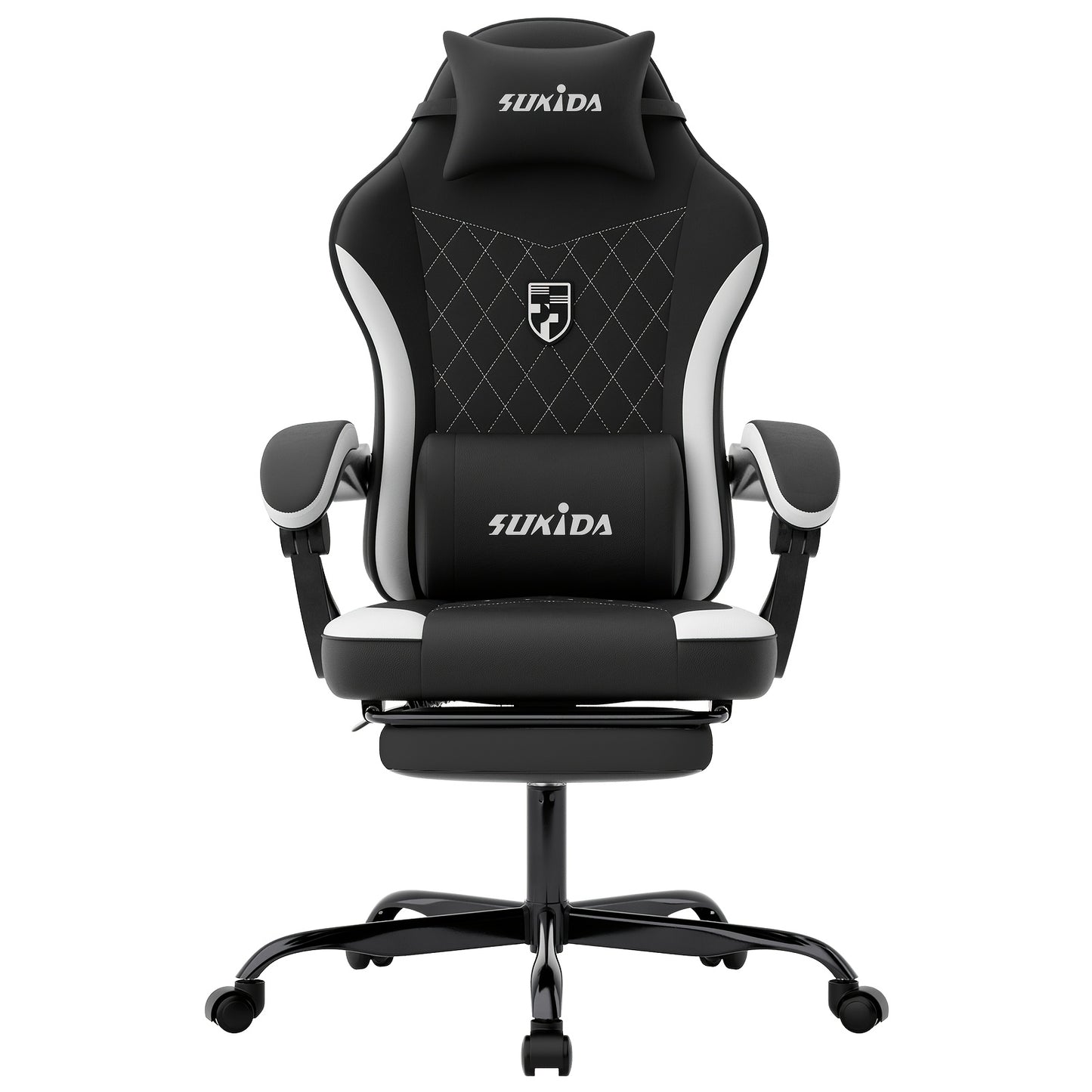 Gamingstoel – Bureaustoel – Gamestoel – Stoel Met Voetensteun – Ergonomische Stoel – Memory Foam Zitting – Instelbare Rugleuning – Zwart-Wit