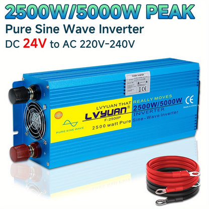 Omvormer – Spanningsomzetter – Stroomomzetter – Converter – Inverter – 24V Naar 230V – 2500W Continu Vermogen – Pure Sinusgolf Met LCD Display