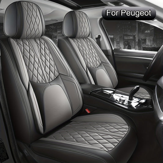Leather Car Seat Covers Full Set Universal, Fit for Peugeot 208, 2008, 308, 3008, 508, 5008, 206, 307, Adjustable Front Seats And Back, Automotive 5 Seat Covers All Season, Car Seat Protectors Airbag Compatible, Vehicle Inter