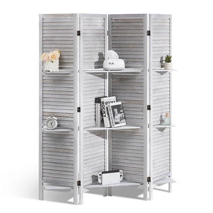 Kamerverdeler – Kamerscherm – Scheidingswand – Room Divider – Wit Paulowniahout – 4 Panelen Flexibel Scharnier – Direct Gebruiksklaar