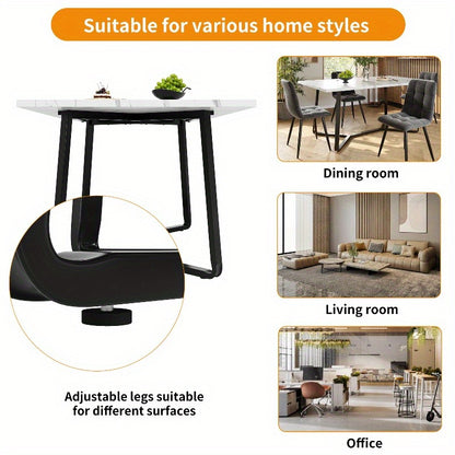 Eettafel – Dinertafel – Tafel – Eetkamertafel – Woonkamertafel – Marmeren MDF Blad – Zwarte Metalen Poten – 138x75x76cm – Klassiek Stijl – Zonder Montage