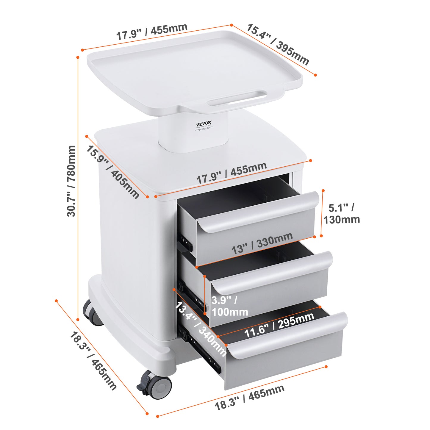Medische Kar – Laboratoriumkar – Trolley – Medische Trolley – Opbergkar – 4 Laden & Bovenbak – Duurzaam ABS Materiaal – 4 Stilte Wielen