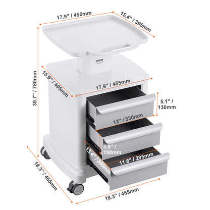 Medische Kar – Laboratoriumkar – Trolley – Medische Trolley – Opbergkar – 4 Laden & Bovenbak – Duurzaam ABS Materiaal – 4 Stilte Wielen